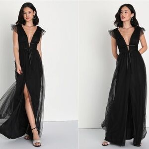 LULU's Prom Wedding Tulle Mesh Empire Waist Romantic Flowy Maxi Dress